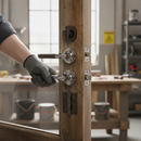 Premium Round Lever Bathroom Door Handle Set with Two-Tone Finish and Complete Hardware Components