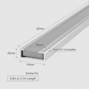 LVT edging profile size guide - 5mm compatible, 0.9m and 2.7m lengths with pre-drilled screw holes
