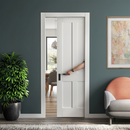 Premium White Primed Internal Victorian Shaker 4 Panel Framed Pocket Door Set for Space Optimization and Elegant Design