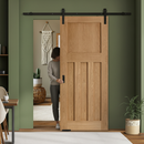 Premium Unfinished Oak Internal Sliding Door with 4 Panels and Black Steel Track for Customization