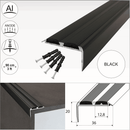 Slim aluminium stair nosing in Black With Black Rubber — 36mm x 20mm discreet profile