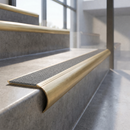 Solid Brass Stair Nosing with Anti-Slip Carborundum Infill, Raked Back Profile — Anti-Slip Infill Colour: Speckled Pebble