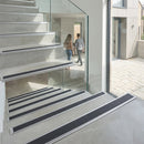 Slimline aluminium stair nosing strip 57x32mm dimensions for indoor and outdoor stair edge protection