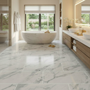 Professional 5.5mm Stone Embossed Rigid Core Vinyl Flooring in White Gloss Marble Finish with Anti-Microbial Surface for High-Moisture Areas