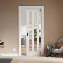 Premium White Primed Internal Pocket Door Set with 3 Light Clear Glass Panels for Modern Interiors