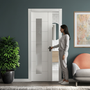 Premium White Primed Internal Pocket Door Set with 7 Panels and 4 Light Obscure Glass for Modern Interiors