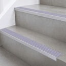 Aluminium Stair Nosing 66x55mm Raked Single Channel, Cut to Size up to 2.5m — PVC Insert Colour: Nimbus Castellated