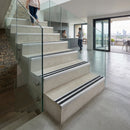 Aluminium step edge profile with flexible flange for 10mm-12mm flooring in commercial applications