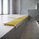 Aluminium Stair Nosing 78.5mm x 67mm Raked Back with Carborundum Insert — Insert Colour: Yellow