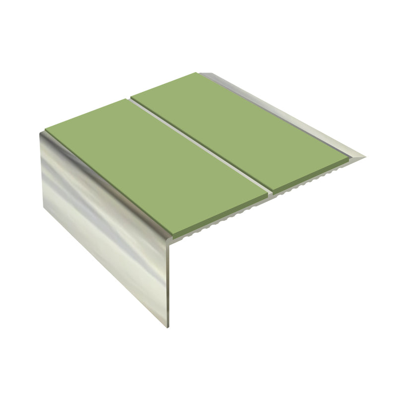 Square Double Channel Aluminium Stair Nosing with Ramp Back 3.22m Length Slip-Resistant PVC Inserts Ideal for Vinyl & Lino Flooring