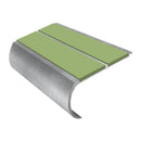 Heavy duty bullnose aluminum stair nosing with green anti-slip inserts, 53mm profile for safety