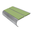 Heavy duty anti slip bullnose stair nosing with green PVC inserts and mill finish aluminium profile