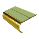 Gold aluminium bullnose stair nosing with green anti-slip inserts for commercial and residential steps