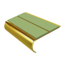 Anti slip bullnose stair nosing in gold aluminum with green PVC inserts, 2.44m heavy duty design