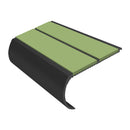 Anti slip stair nosing with green insert strips and black aluminium bullnose profile for steps