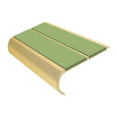 Anti slip bullnose stair nosing in apple green with satin gold aluminium trim - 2.44m heavy duty
