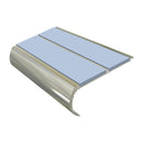 Heavy duty bullnose stair nosing with blue anti-slip inserts and curved aluminium edge profile