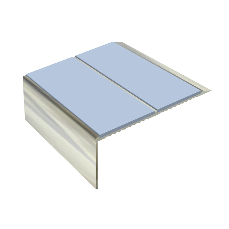 Square Double Channel Aluminium Stair Nosing 2.75m Ramp Back, Slip-Resistant PVC Inserts for Vinyl & Lino Flooring, Durable Safety Solution