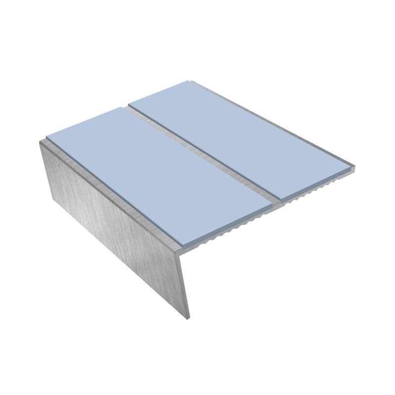 Rake Back Double Channel Aluminium Stair Nosing, 2.44m Length, 85mm Tread, Slip-Resistant PVC Inserts, Ideal for Vinyl, Lino & Lightweight Carpets