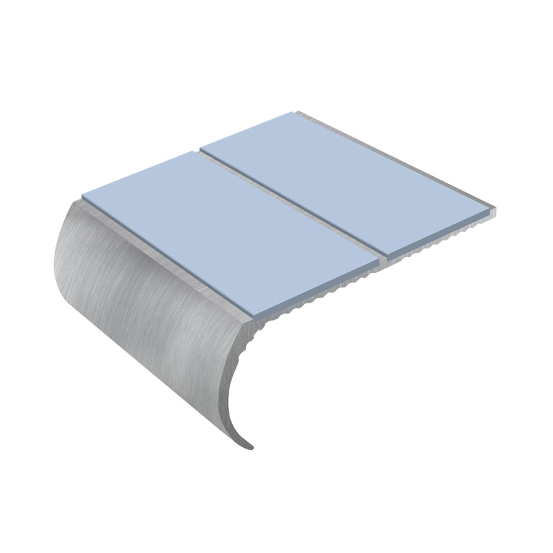 Bullnose Aluminium Stair Nosing - Double Channel Insert, 2.44m, Slip-Resistant PVC, Durable Alloy, Ideal for Vinyl & Lightweight Carpets