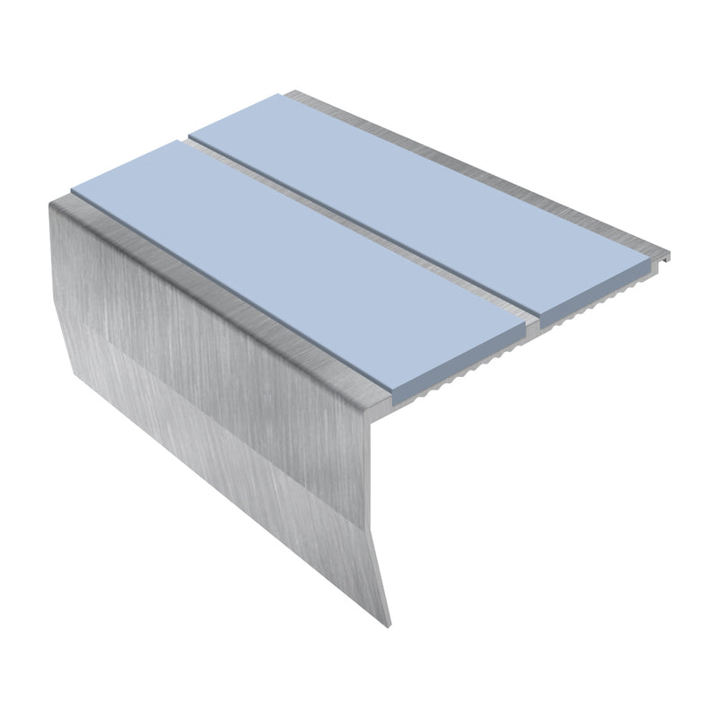 Heavy Duty Chevron Aluminium Stair Nosing 2.44m, Double Insert, 60mm Riser, Slip-Resistant, Durable for High-Traffic Areas, Custom Finishes Available