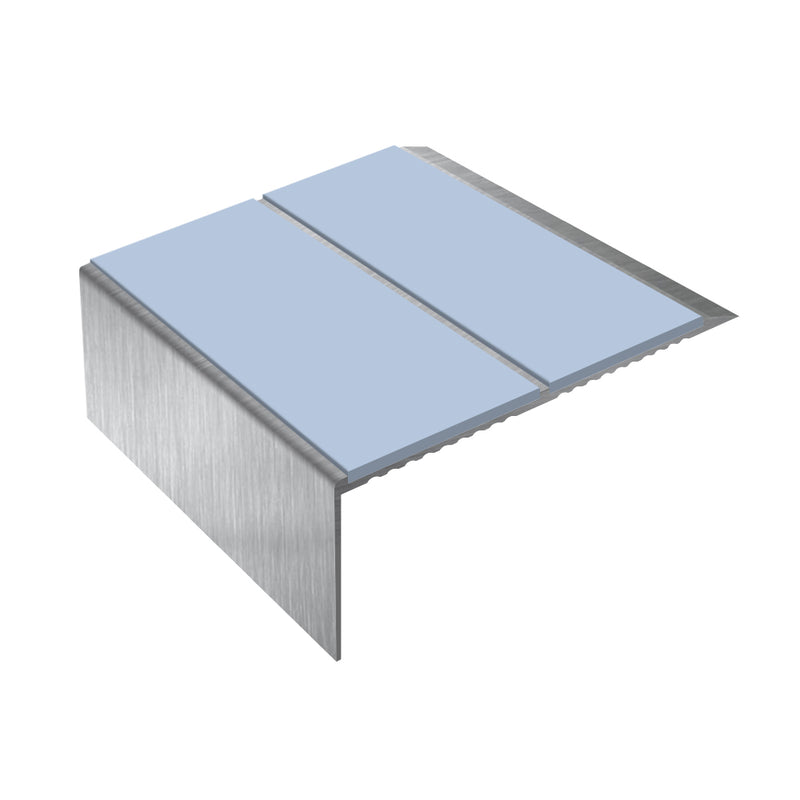 Square Double Channel Aluminium Stair Nosing with Ramp Back 3.22m Length Slip-Resistant PVC Inserts Ideal for Vinyl & Lino Flooring