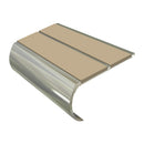 Aluminum bullnose stair nosing with beige anti-slip inserts, 53mm profile for commercial use