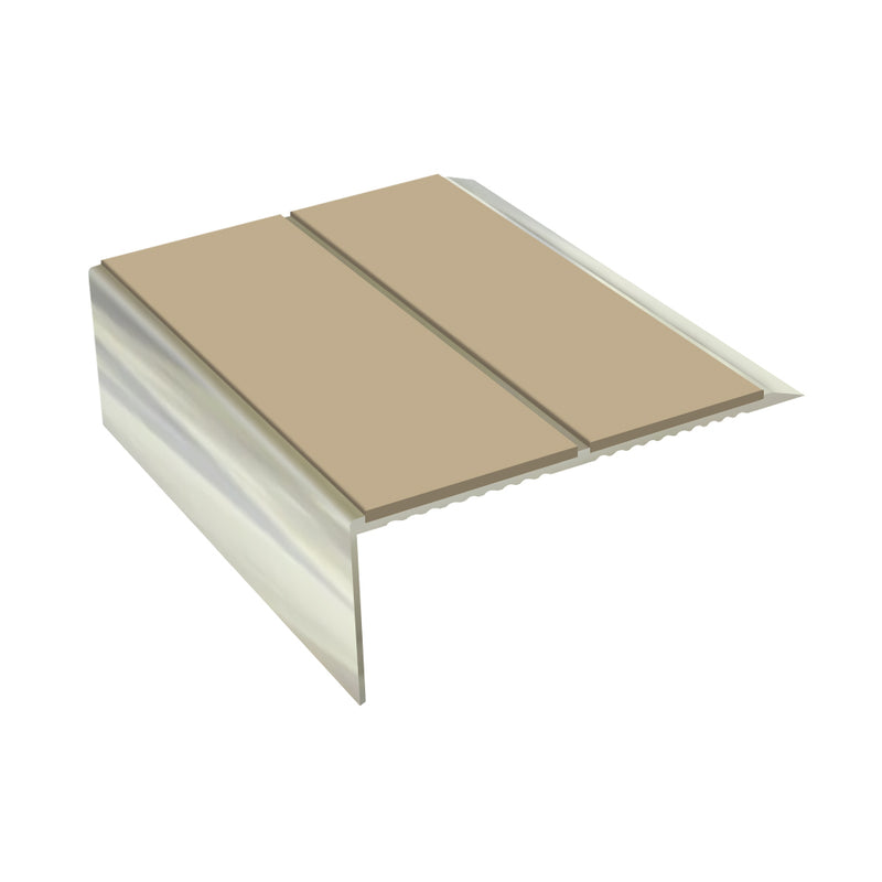 Rake Back Double Channel Aluminium Stair Nosing, 3.22m Length, 93mm Tread, Slip-Resistant PVC Inserts, Ideal for Vinyl & Lino Flooring, Durable Design