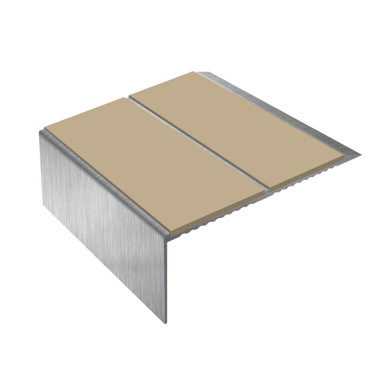 Square Double Channel Aluminium Stair Nosing with Ramp Back 3.22m Length Slip-Resistant PVC Inserts Ideal for Vinyl & Lino Flooring