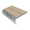 Heavy duty bullnose stair nosing with beige PVC inserts and mill finish aluminum construction