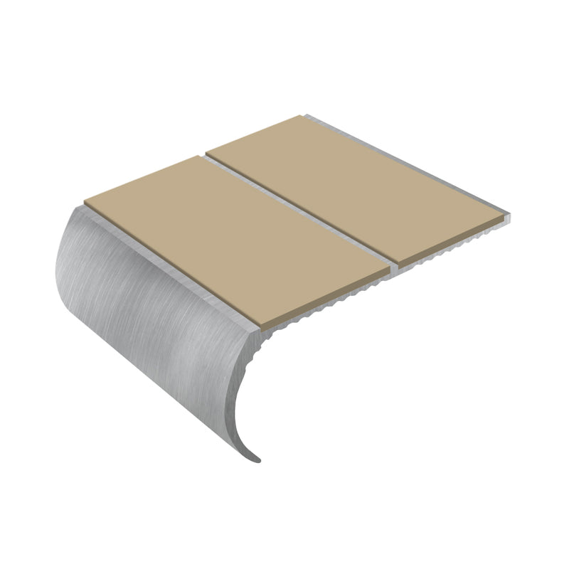 Bullnose Aluminium Stair Nosing - Double Channel Insert, 2.44m, Slip-Resistant PVC, Durable Alloy, Ideal for Vinyl & Lightweight Carpets