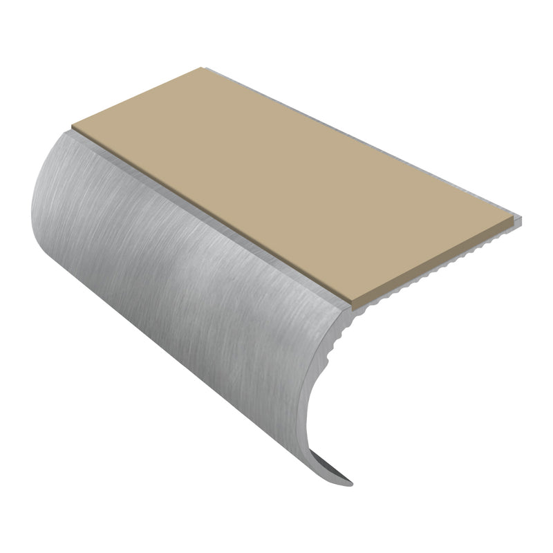 Bullnose Aluminium Stair Nosing 3.22m Single Channel 37mm Riser Slip-Resistant PVC Inserts Ideal for Vinyl & Lightweight Carpets