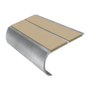 Bullnose aluminium stair nosing with beige anti-slip inserts and mill finish edge profile