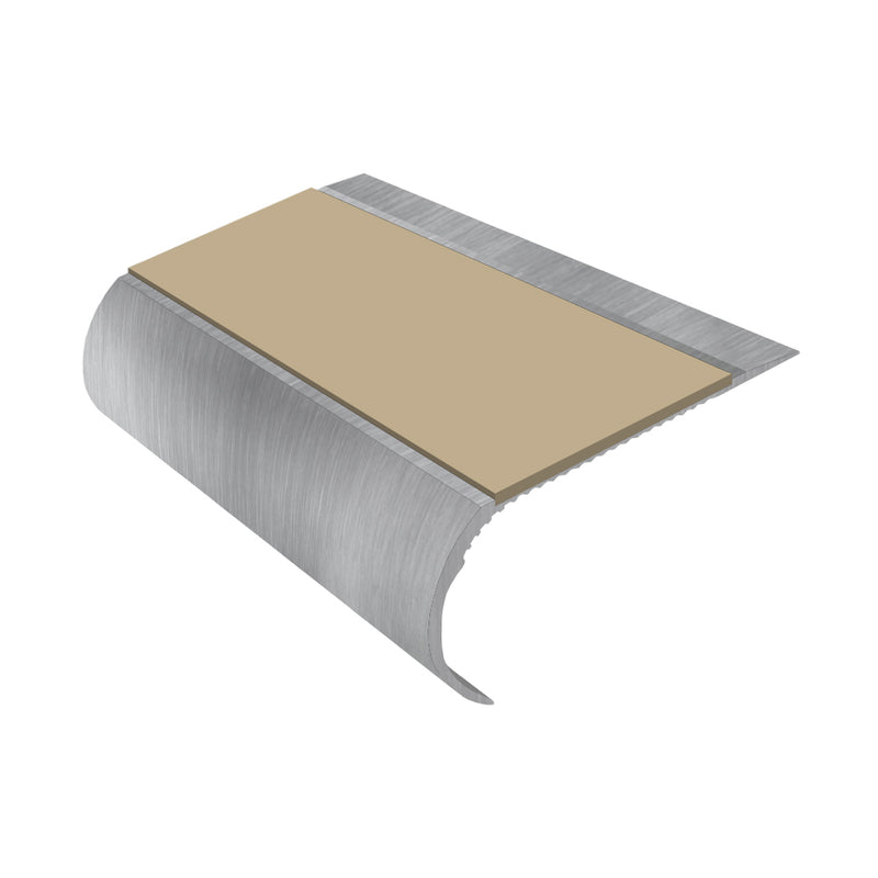 Bullnose Single Channel Aluminium Stair Nosing with Ramp Back Non-Slip PVC Inserts 70mm Tread 3.22m Length Ideal for Vinyl & Wood Flooring