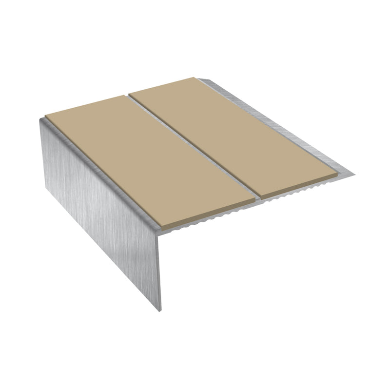 Rake Back Double Channel Aluminium Stair Nosing, 2.44m Length, 93mm Tread, Slip-Resistant PVC Inserts, Ideal for Vinyl & Lino Flooring, Durable & Stylish