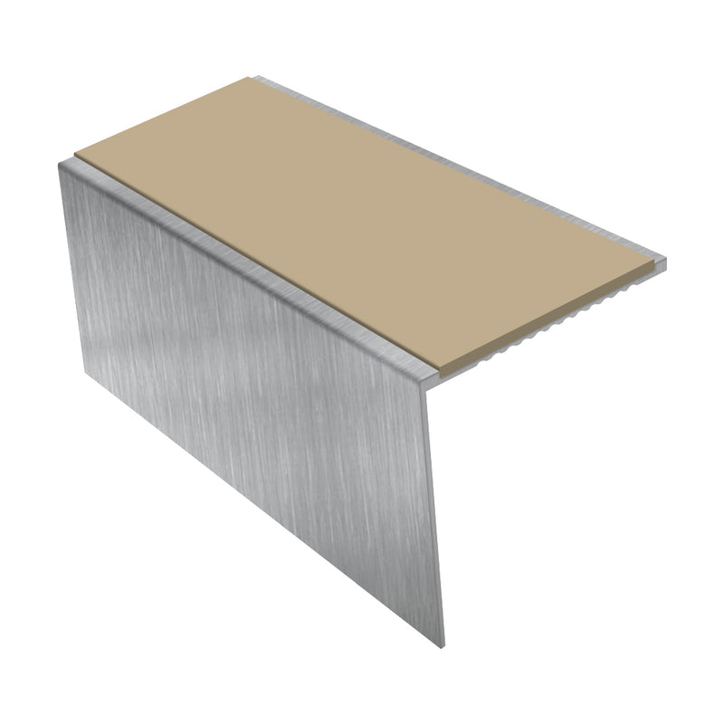 Square Aluminium Stair Nosing 2.44m, 56mm Tread Slip-Resistant Inserts Custom Finishes for Vinyl, Lino & Lightweight Carpets