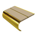 Gold aluminum bullnose stair nosing with beige anti-slip insert strips for stair edge safety