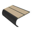 Bullnose aluminium stair nosing with beige anti-slip inserts and black curved profile edge