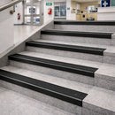 Anodised aluminium stair nosing with anti-slip ribbed surface, 65x42mm profile for indoor outdoor steps