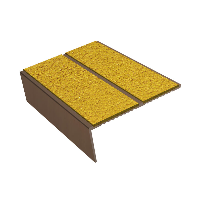 Rake Back Double Channel Aluminium Stair Nosing with MorGrip, 85mm Tread, Slip-Resistant PVC Inserts, Compatible with Vinyl, Lino & Lightweight Carpets