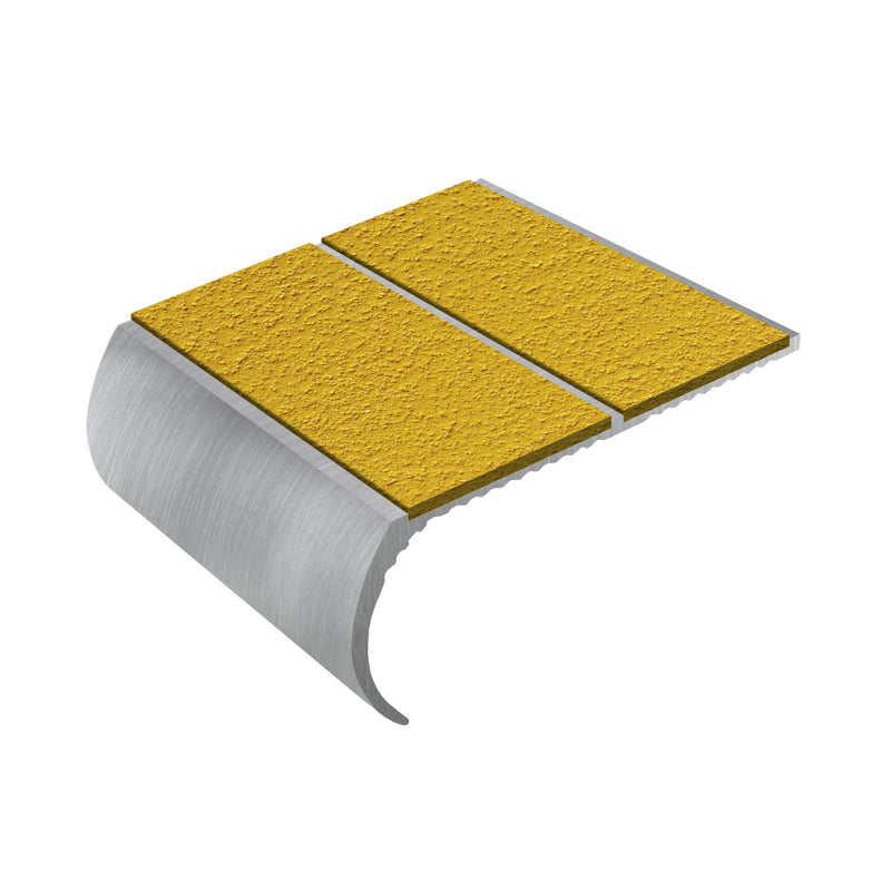 Bullnose Double Channel Aluminium Stair Nosing Slip-Resistant PVC Inserts 84mm Tread MorGrip & Exterior Options 2.44m to 3.22m Lengths