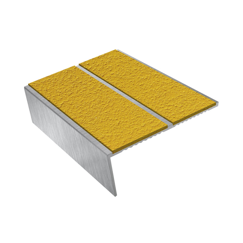 Rake Back Double Channel Aluminium Stair Nosing with MorGrip, 85mm Tread, Slip-Resistant PVC Inserts, Compatible with Vinyl, Lino & Lightweight Carpets