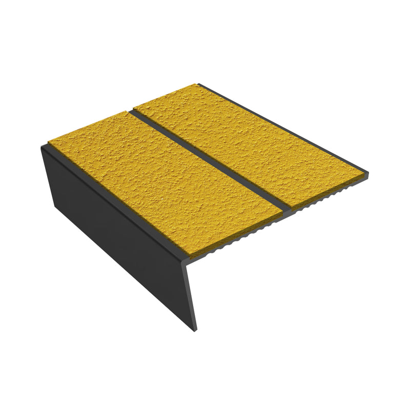 Rake Back Double Channel Aluminium Stair Nosing with MorGrip, 85mm Tread, Slip-Resistant PVC Inserts, Compatible with Vinyl, Lino & Lightweight Carpets