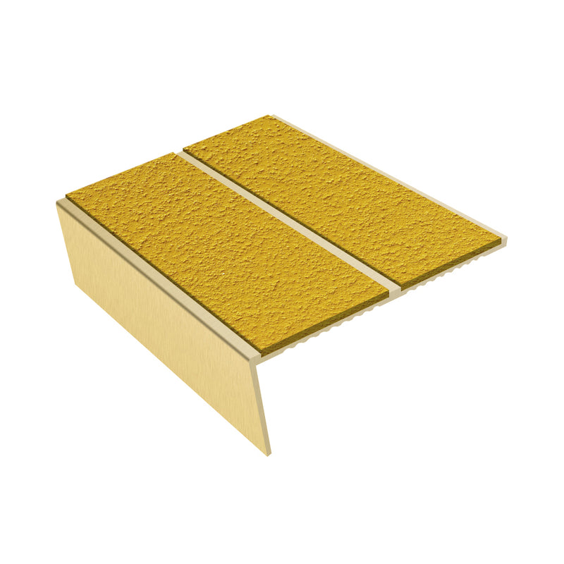 Rake Back Double Channel Aluminium Stair Nosing with MorGrip, 85mm Tread, Slip-Resistant PVC Inserts, Compatible with Vinyl, Lino & Lightweight Carpets