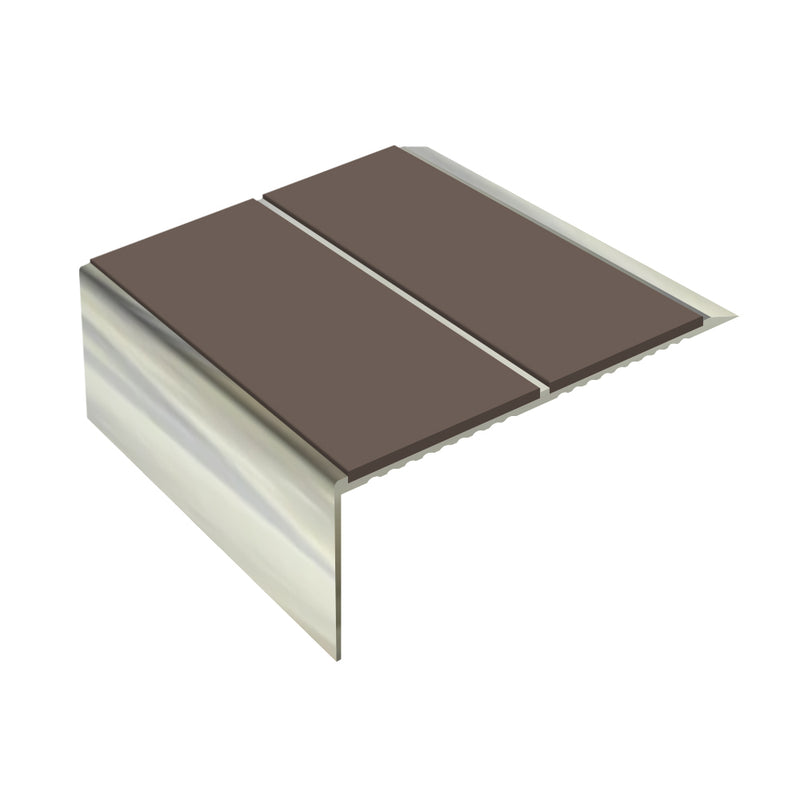 Square Double Channel Aluminium Stair Nosing with Ramp Back 3.22m Length Slip-Resistant PVC Inserts Ideal for Vinyl & Lino Flooring