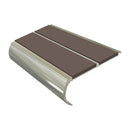 Anti slip bullnose stair nosing with brown PVC inserts and polished aluminum edge for stair safety