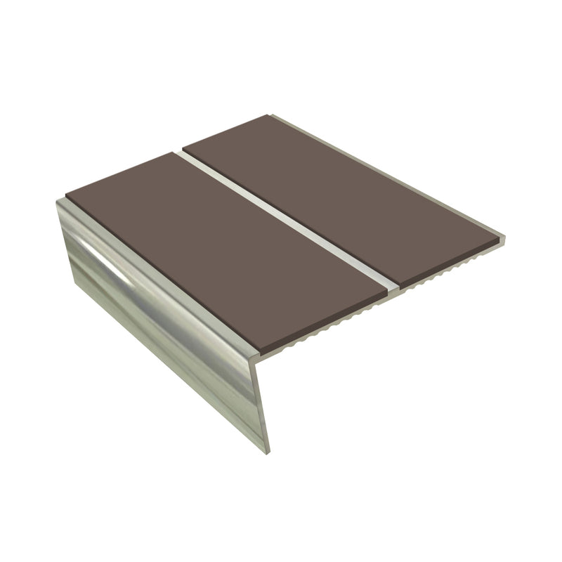 Rake Back Double Channel Aluminium Stair Nosing, 3.22m Length, 85mm Tread, Slip-Resistant PVC Inserts, Ideal for Vinyl & Lino Flooring, Durable Design