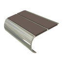 Anti slip bullnose stair nosing with brown inserts and polished aluminium profile for safety
