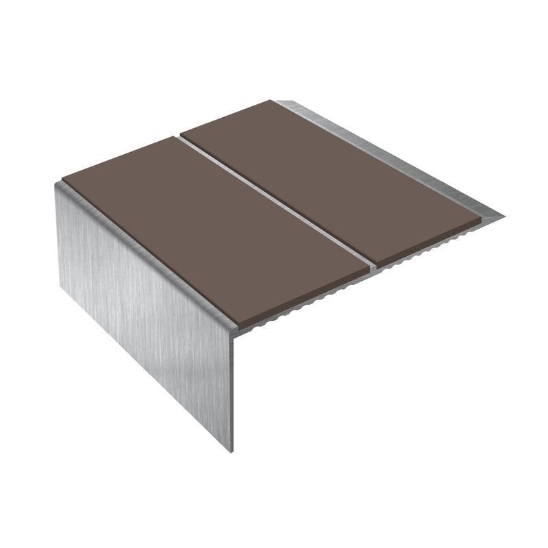 Square Double Channel Aluminium Stair Nosing 2.75m Ramp Back, Slip-Resistant PVC Inserts for Vinyl & Lino Flooring, Durable Safety Solution