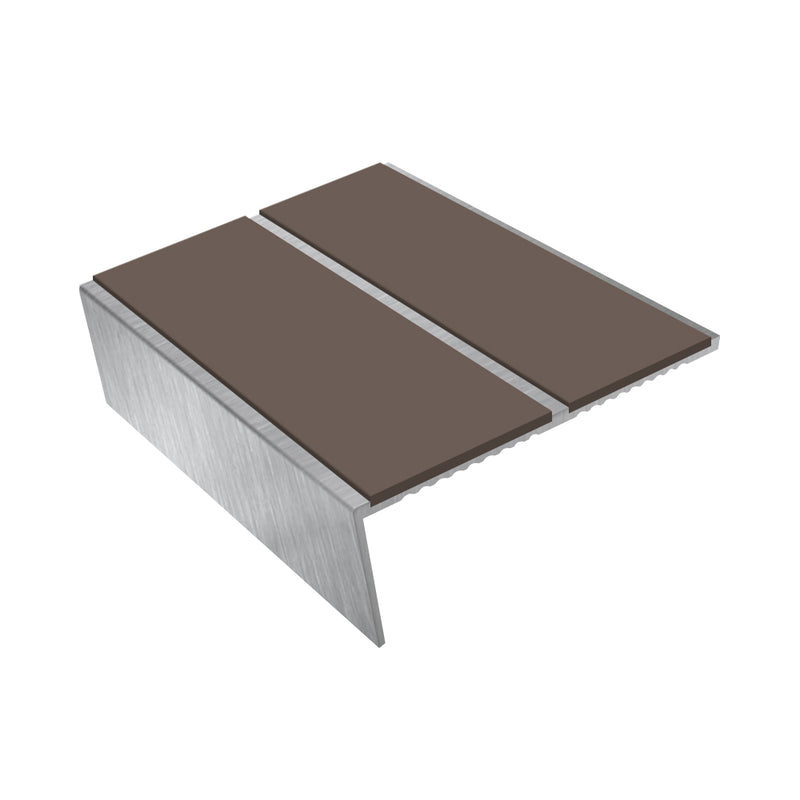 Rake Back Double Channel Aluminium Stair Nosing, 3.22m Length, 85mm Tread, Slip-Resistant PVC Inserts, Ideal for Vinyl & Lino Flooring, Durable Design